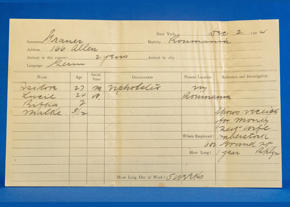 cream intake form filled out with surname Groner