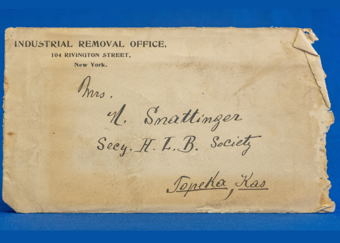 envelope addressed to Mrs. N. Smattinger with torn edge on the right side